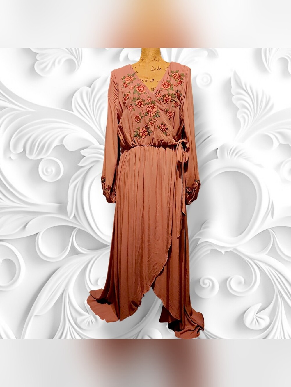 Jodifl Floral Embroidered Bodice Wrap Maxi Dress